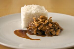 Pollo teriyaki con arroz basmati