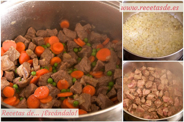 Cómo hacer estofado de ternera guisada en salsa a la jardinera con patatas