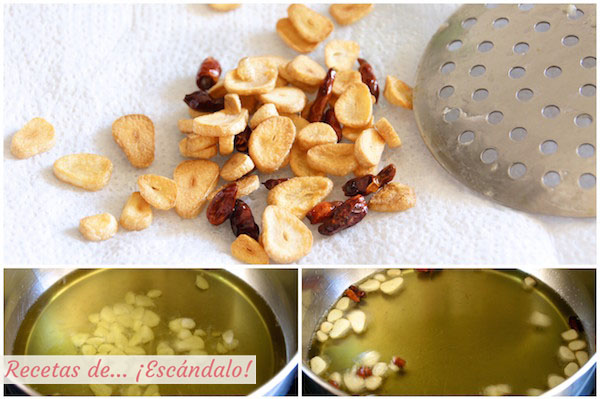 Ajos y guindillas para el bacalao al pil pil