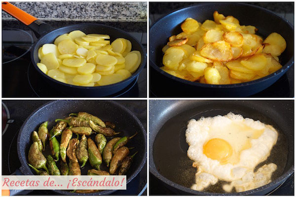 Como preparar huevos rotos o huevos estrellados con patatas y jamon