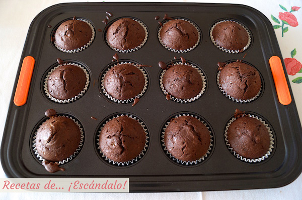 Magdalenas de chocolate recien horneadas