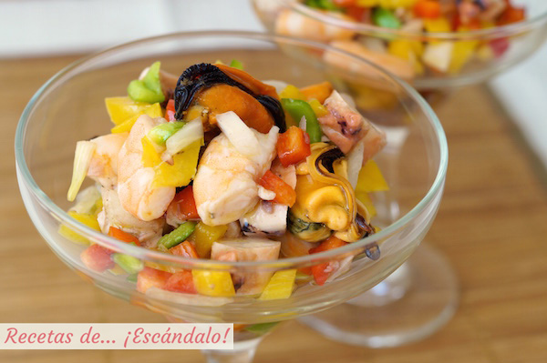 Salpicon de marisco. Receta con pulpo, gambas y mejillones