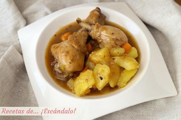 Muslos de pollo a la cerveza con patatas