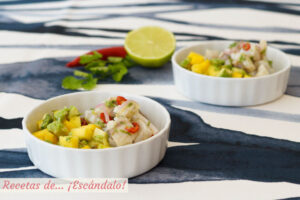 Ceviche de corvina con aguacate y mango