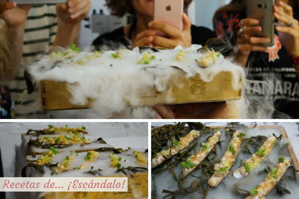 Navajas al natural con dashi de apio y ajoblanco de nueces