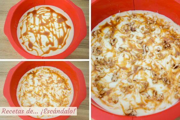 Remolinos de caramelo salado en la tarta de queso