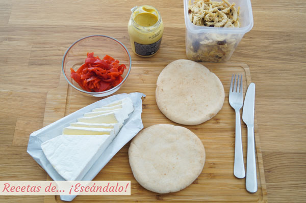 Ingredientes para el bocadillo de pollo desmechado