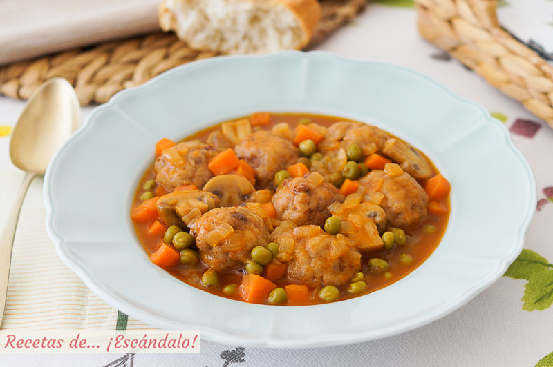 Albondigas a la jardinera en salsa, deliciosas