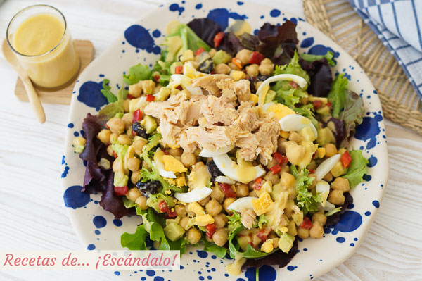 Como hacer ensalada de garbanzos con bonito y aguacate y vinagreta de manzana