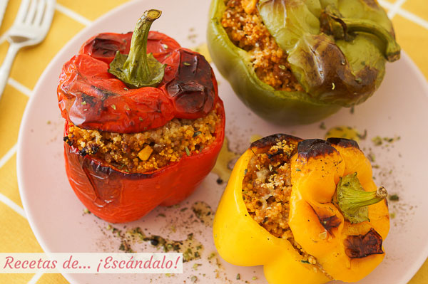 Como hacer pimientos rellenos de carne picada y cuscus al horno, deliciosos