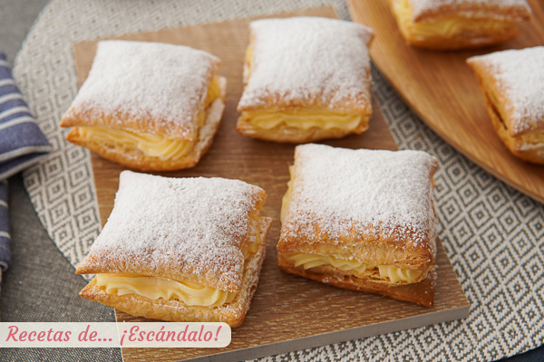 Como hacer Miguelitos de La Roda rellenos de crema pastelera casera