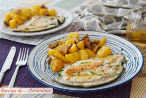 Rodaballo a la plancha con patatas y champiñones, ¡delicioso!