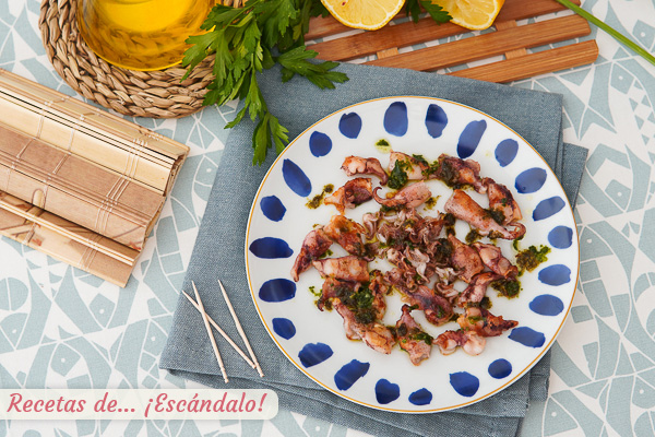 Como hacer chipirones a la plancha con salsa verde de perejil