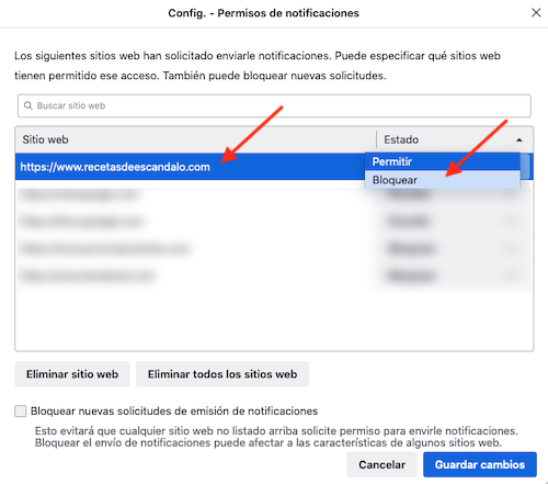 como cancelar suscripción notificaciones push en firefox paso 3