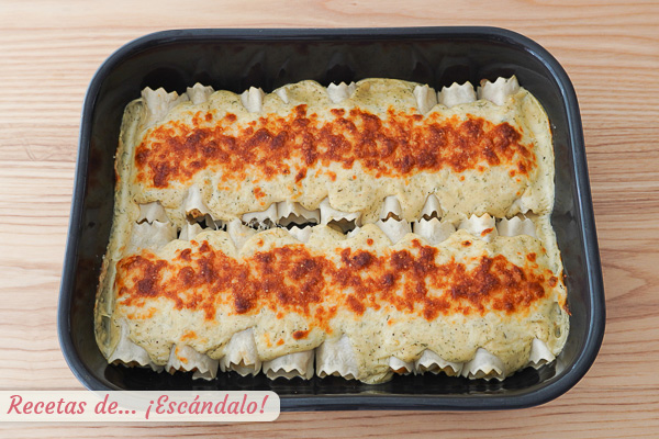 Canelones de marisco y pescado gratinados