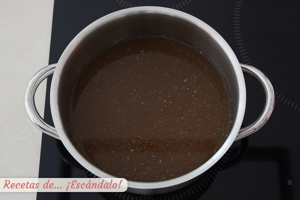 Fondo oscuro caldo carne casero salsa demi-glace francesa